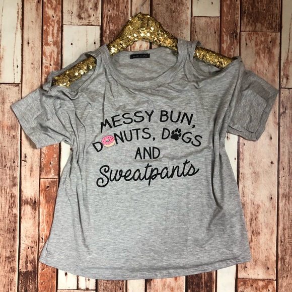 SMALL Messy bun, dogs, donuts and sweatpants tee - Picture 2 of 2
